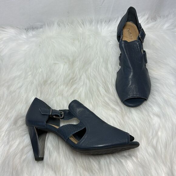 Nurture By Lamaze Navy Leather Peep Toe Heels Sz 8.5 - Picture 1 of 6